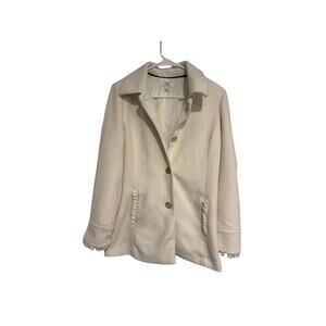 crown & ivy Cream Wool-Blend Ruffle Pocket Pea Coat